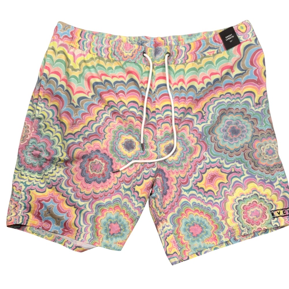 RVCA Board Shorts Mens XXL Pink Multi Psychedelic Mandala 17" Swim Trunks